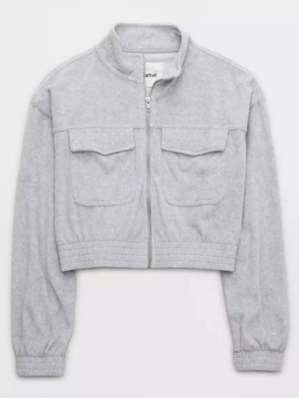 Aerie Groove On Velour Sweatshirt Full Zip Up Gray Cropped Size XS